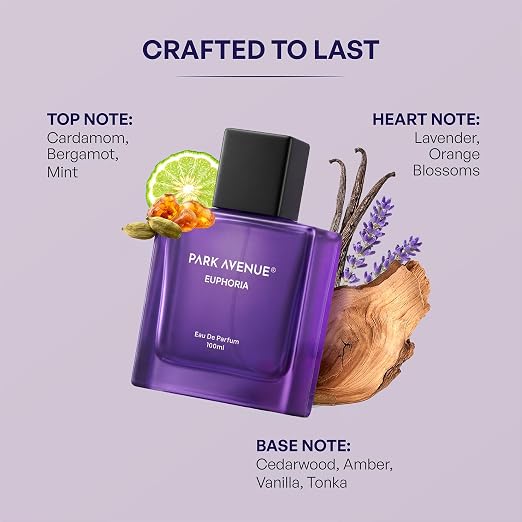Park Avenue Euphoria, Eau De Parfum Men, 100ml | Long Lasting Perfume for Men | Premium Luxury Fragrance Scent | Aromatic Blend of Amber & Musk | Suitable for Every Occasion